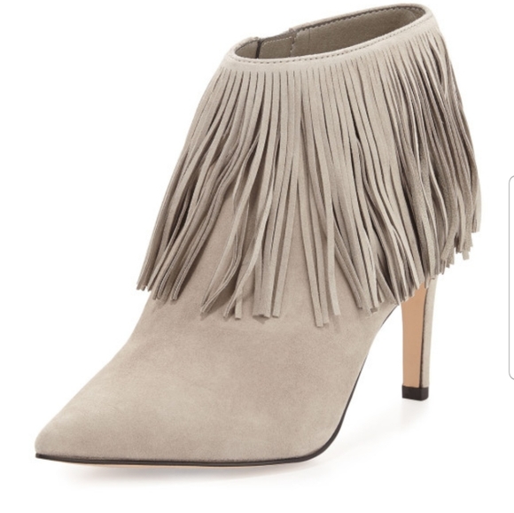 Sam Edelman Shoes - Sam Edelman Gray Suede Fringe Short Boot Half Boot Bootie